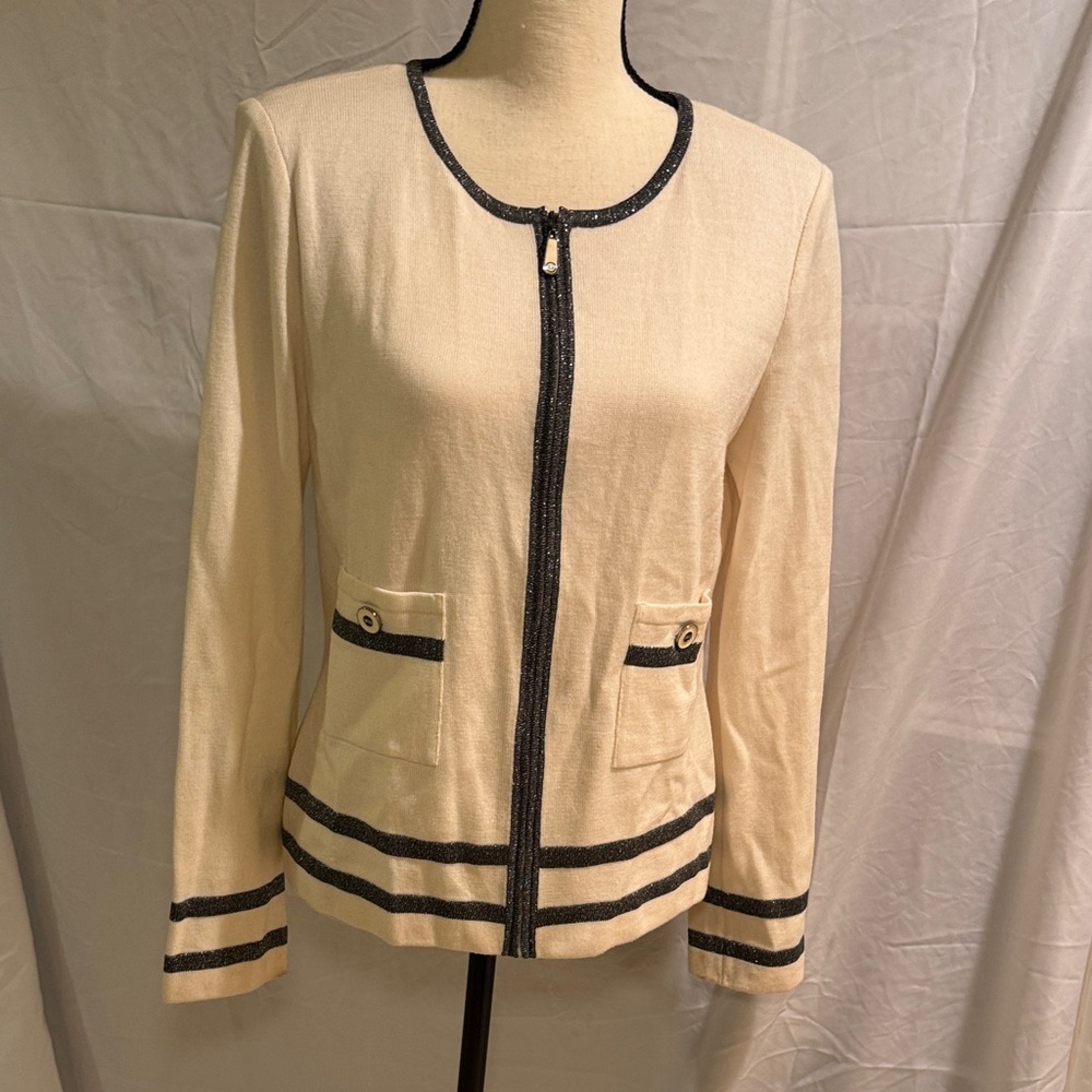 Elegant Cream Jacket with Black Accents